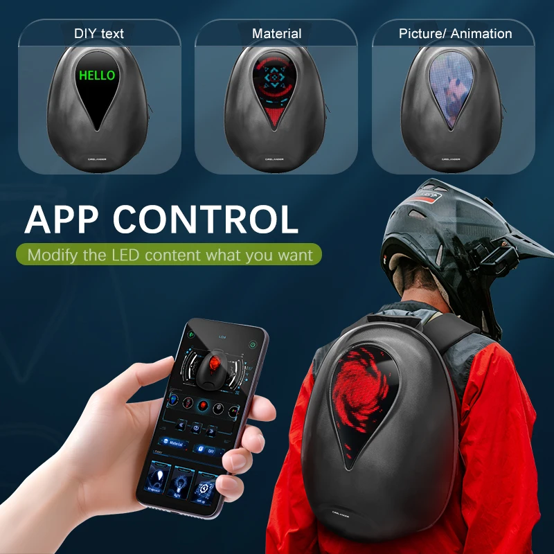CRELANDER LED Riding Backpack DIY Dynamic Screen Led Bag Half Helmet Men Waterproof Backpack Led Knight Backpack