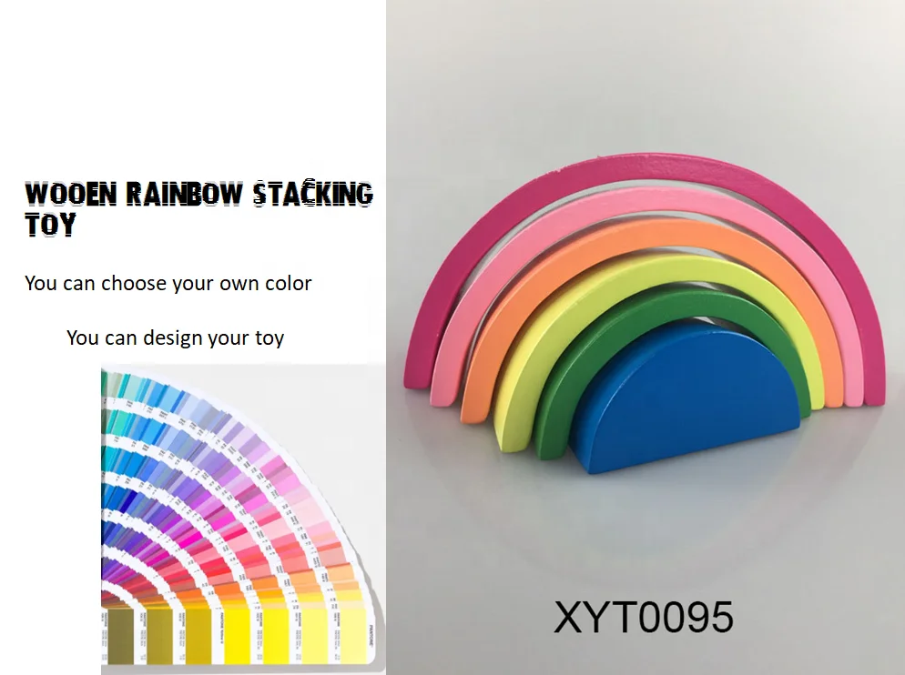 SOLID WOODEN  6PCS RAINBOW STACKING TOY FOR KIDS