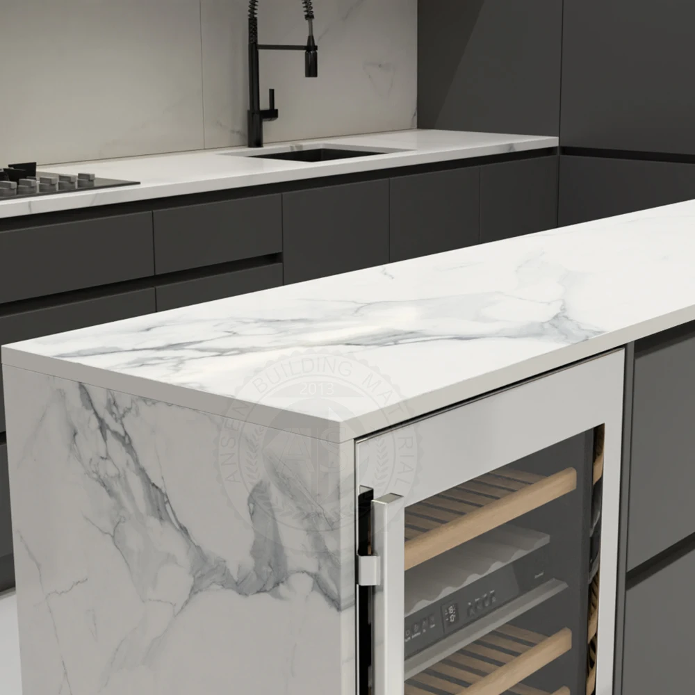 Prefabricated quartz kitchen countertop 3D Ink Printed 30mm thickness engineered artificial quartz stone