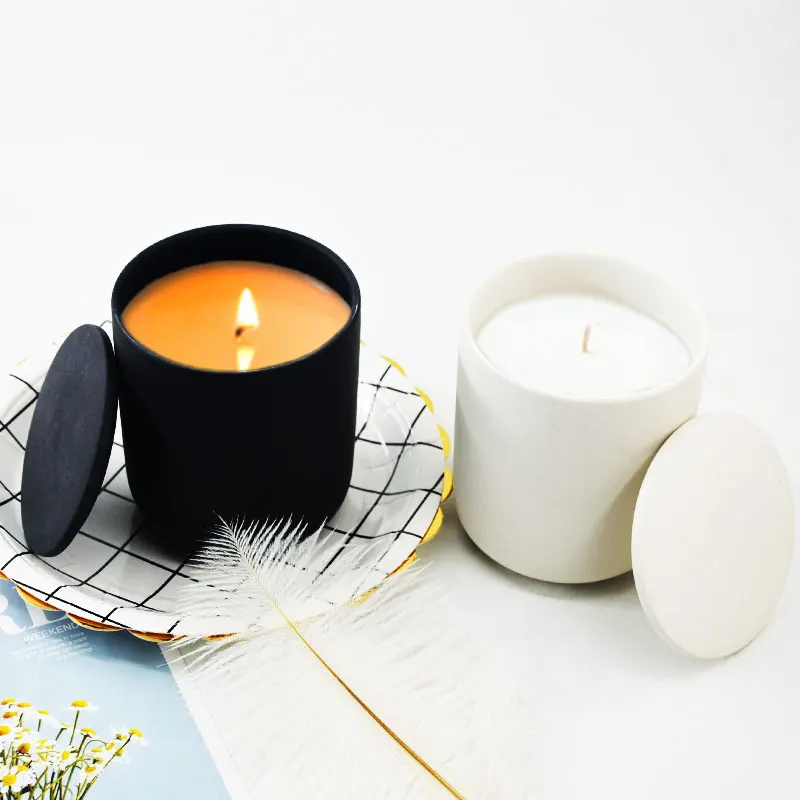 Wholesale Eco Elegant Decorative Candle Jar Container Matt Clay Unique Ceramic Candle Jar with Lids