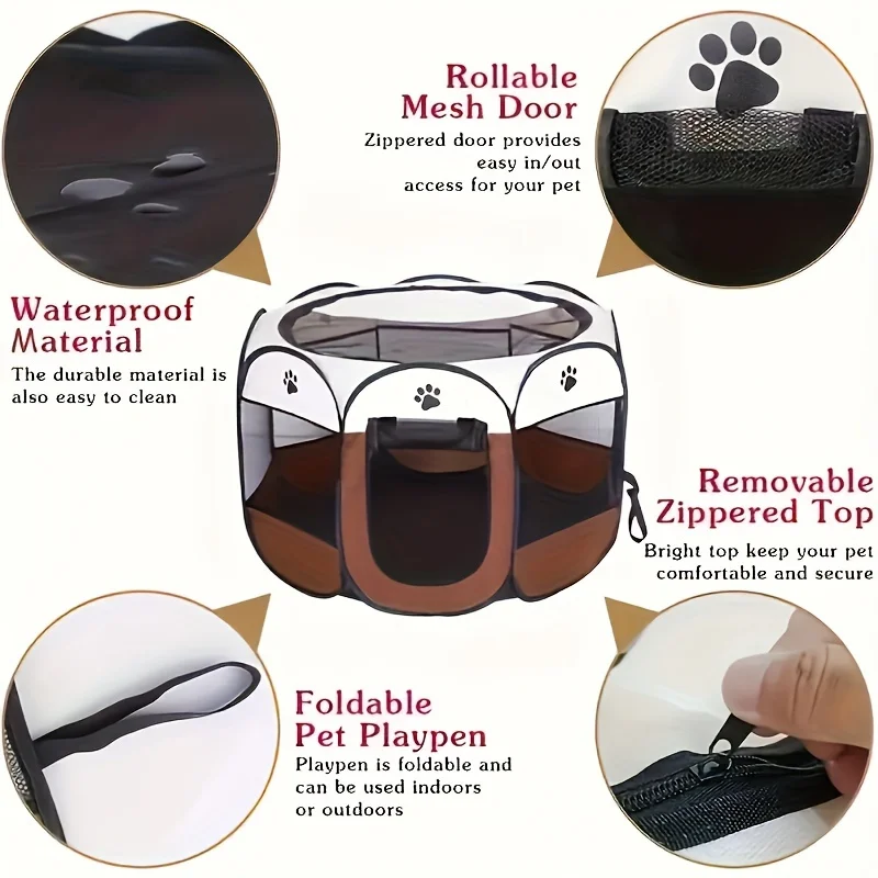 Small Portable Breathable Oxford Dog Tent Houses Indoor Pet Cage with Octagon Fence Design Zipper Closure for Outdoor Kennels