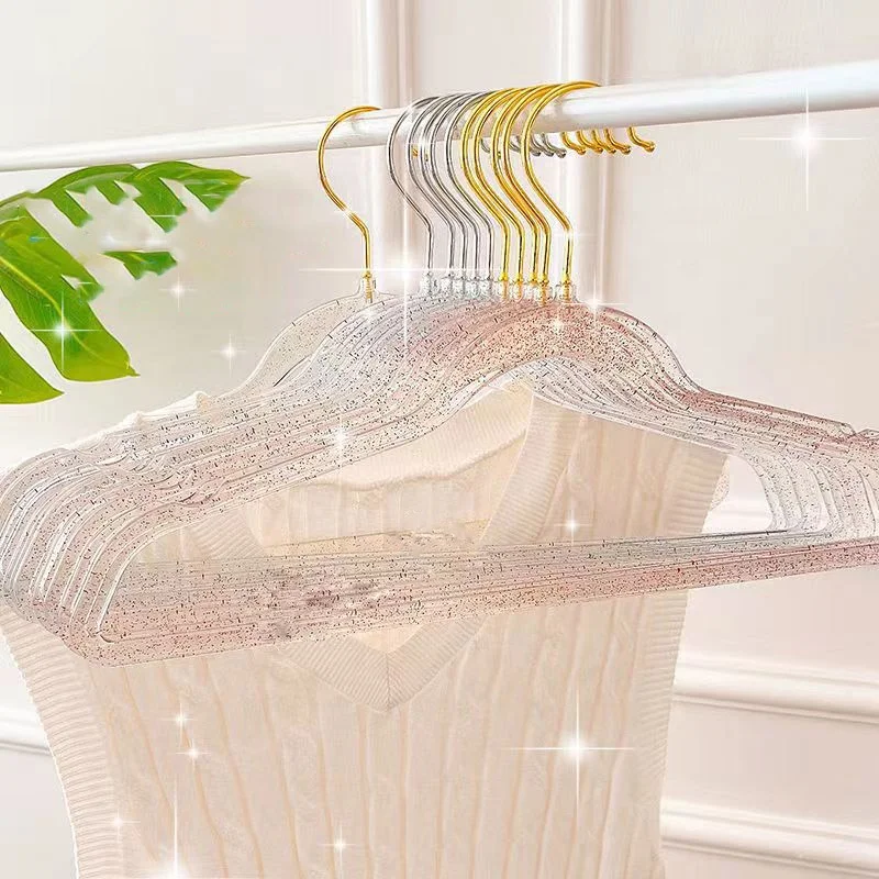 High Quality PS Plastic Clear Hanger Gold  Glitter Plastic Hanger for Women Clothes Store
