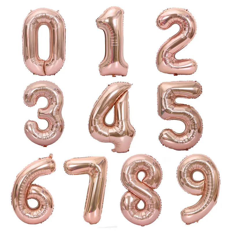 32Inch Digital Rose Gold Foil Balloons Birthday Party Layout with Numbers Foil Balloons 0-9 Numbers