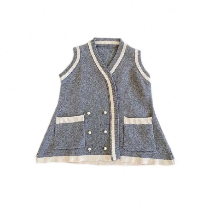 
girls sweater designs new autumn new products Korean style medium length vest sweater black gray kids girls clothes sweaters 