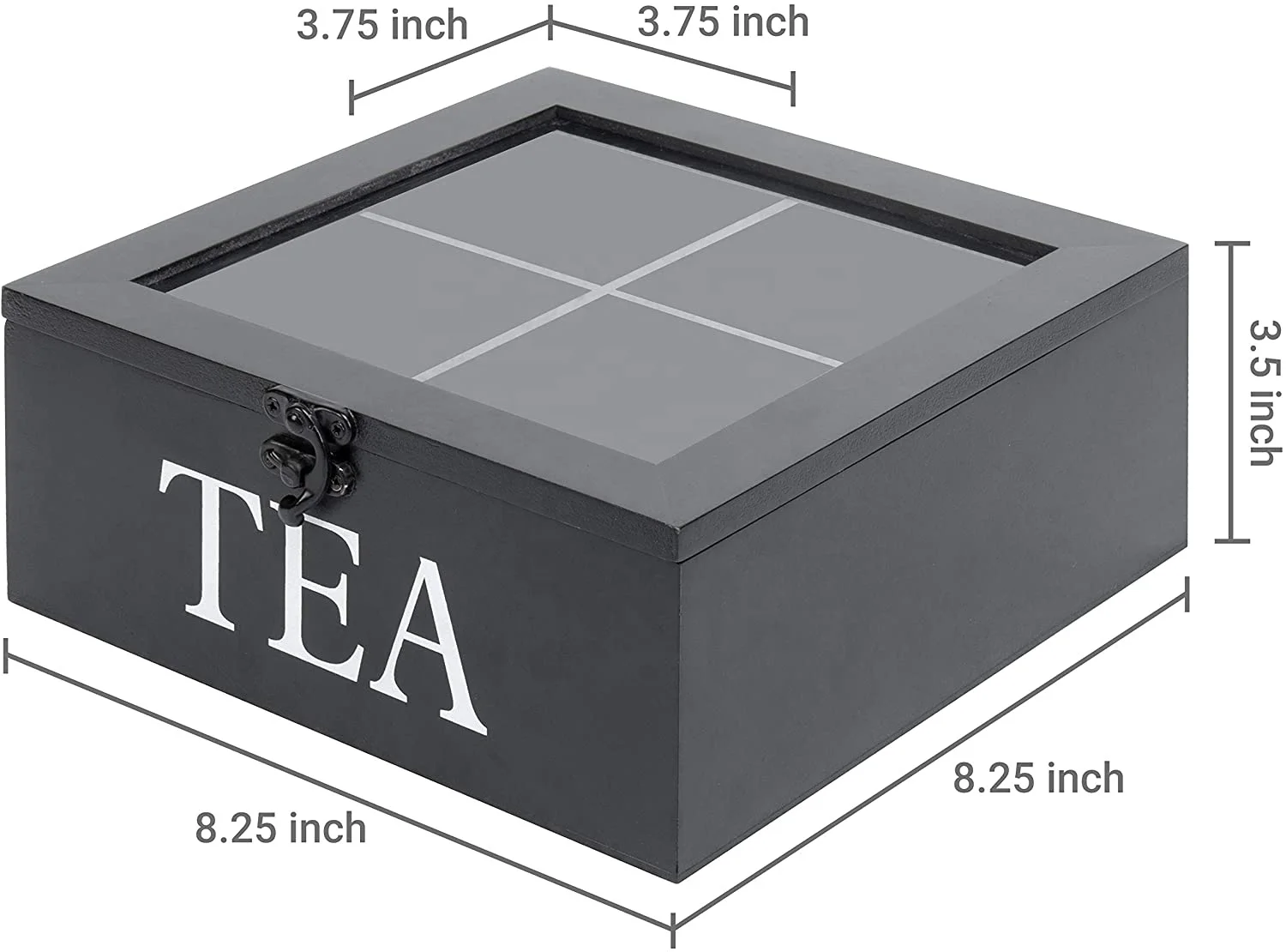 Custom Wooden Boxes With Hinged Lid Rustic Wood Tea Storage Box Tea Bag Organizer Display Box with Clear Lid and Latch