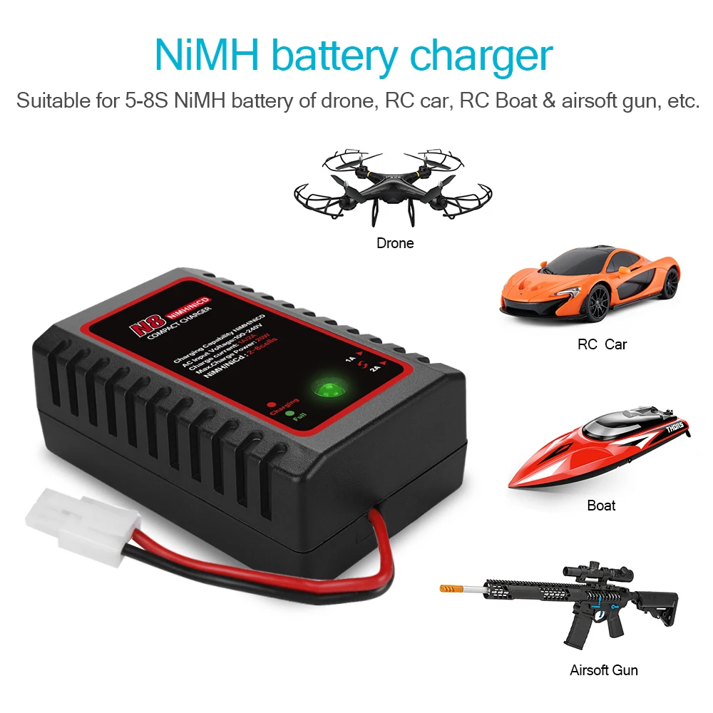 HTRC N8 Nimh Nicd Battery Charger 110-240V 2A 20W AC Compact Charger For 2s-8s Nimh/Nicd Battery With 5 Charging Model RC Toys