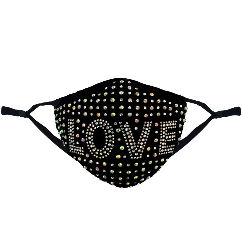 
Factory Direct Supply Diamond Masks for Men and Women Pm2.5 Filter Washing Drill Hot Fix Rhinestone Mask Letter Party Masks 