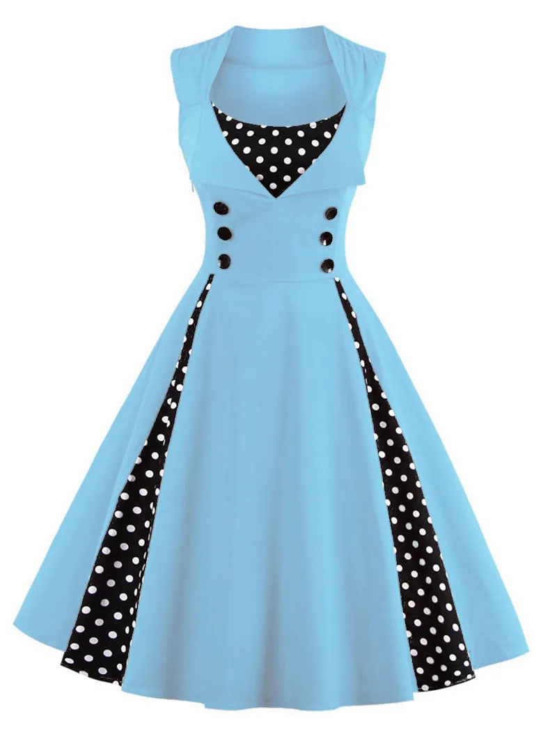 Women Robe Retro Vintage Dress 50s 60s Rockabilly Dot Swing Pin Up Summer Party Dresses Elegant Tunic Vestidos Casual