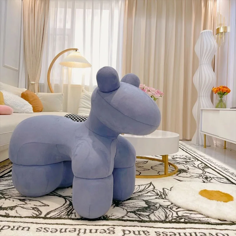 Antique armchair furniture FRP frame leisure children plastic stools comfy velvet animal shape pony small accent chairs