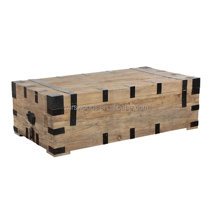 MRS WOODS Home Furniture Luxury Modern elm vintage style reclaimed wood trunk coffee table set