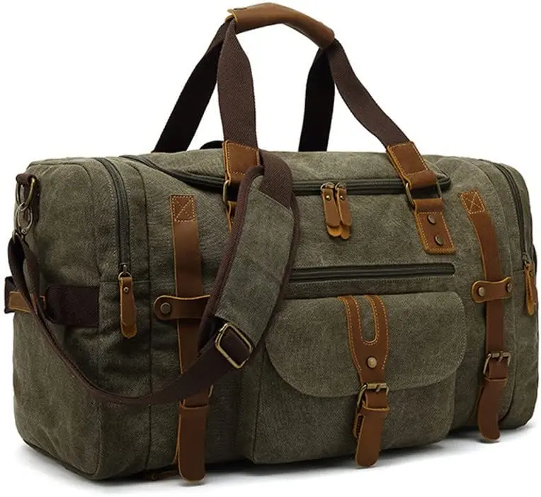 Travel Duffel Bags for Women Overnight Weekender Bag for Traveling Duffle Bag for Men Waterproof Genuine Leather Canvas