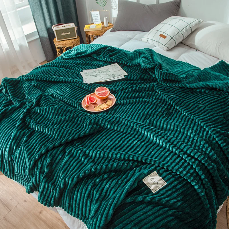 Super Soft Dyed Polar Flannel Fleece Modern Solid Color Design 100 Polyester Striped Throw Blanket Plush Baby Sofa Blanket