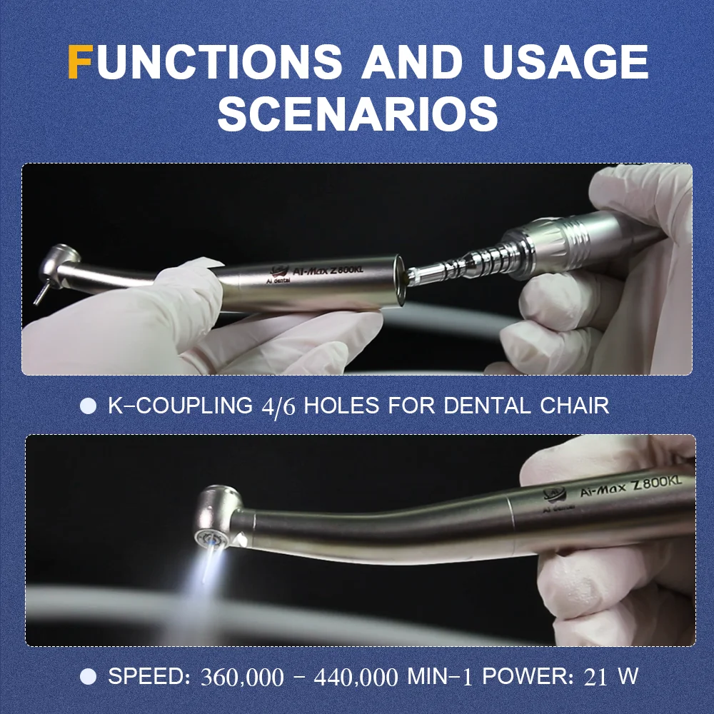 Z800KL оптическая воздушная турбина высокоскоростной наконечник мини-головка кнопка подходящая светодиодная муфта насадка стоматологического блока