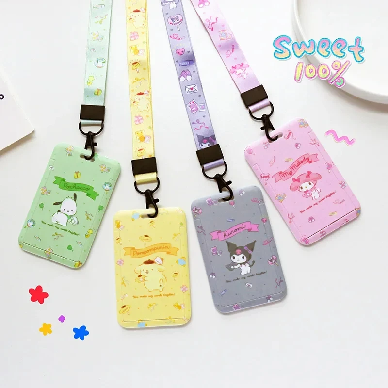 Cute Cartoon Melody pudding dog transparent card set anti-loss card easy pull Hanging Sanrios Keychain Card Holder