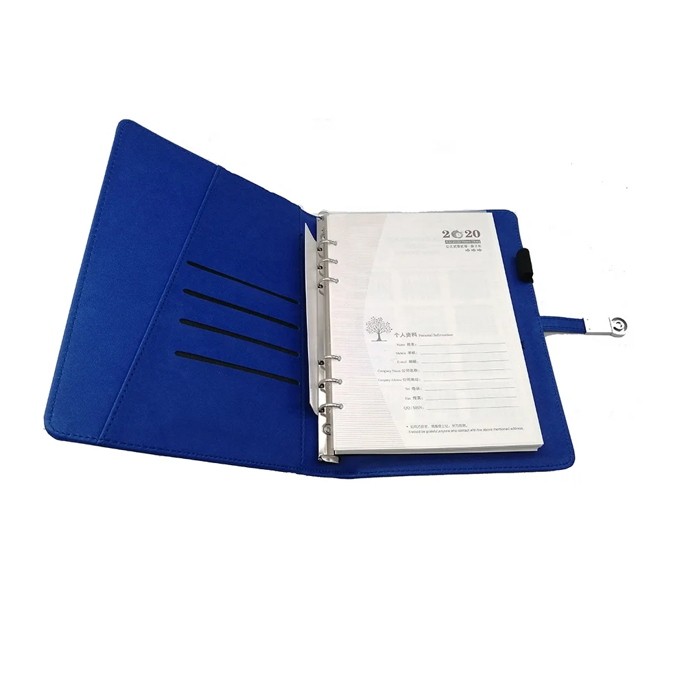 custom multifunctional a5 lock charger pu leather diary planner notebook with powerbank and usb flash drive