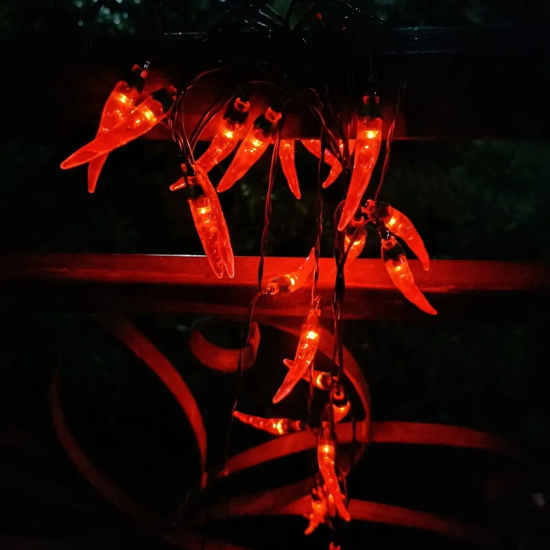 Solar Led Light HS Code 9405409000 6.5m Rechargeable Outdoor Waterproof Garden Decorative Solar 30 Led Red Pepper String Light