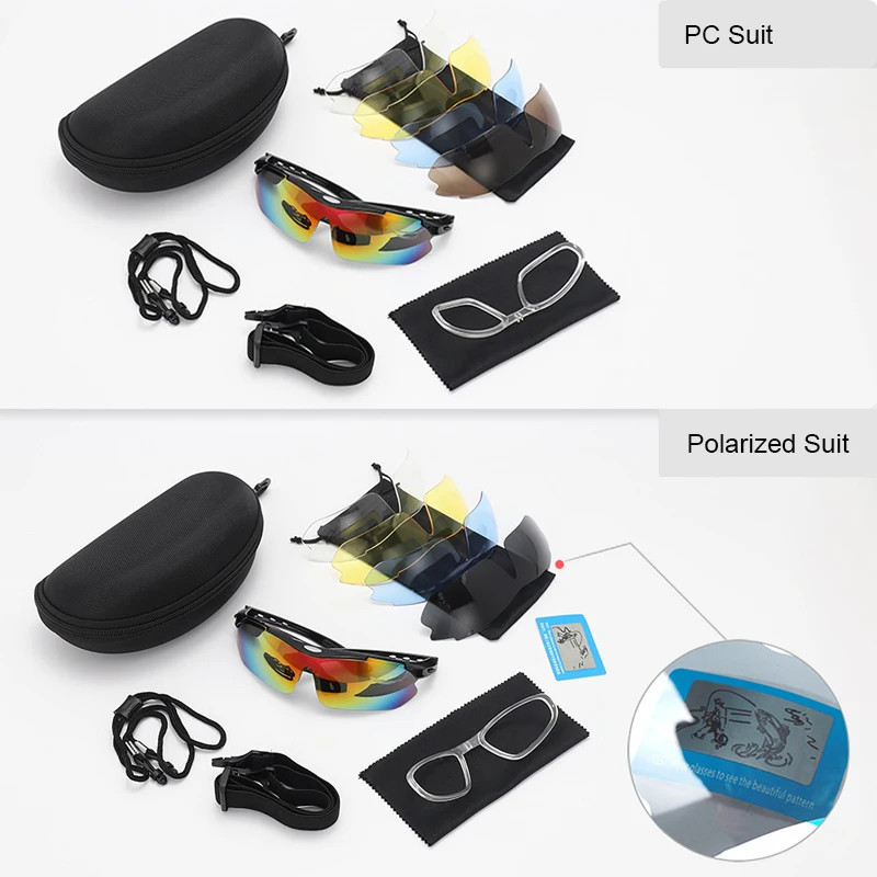 Ready to ship Outdoor Adult Sports Glasses HD Polarized MTB Bike Sunglasses Fashionable Fishing Glasses 5 Lenses set