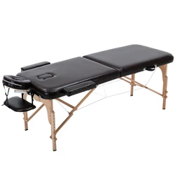 Portable 2 Section Folding Couch Bed Light weight Beauty Salon Tattoo Therapy Wooden Frame Black Massage Table Chair