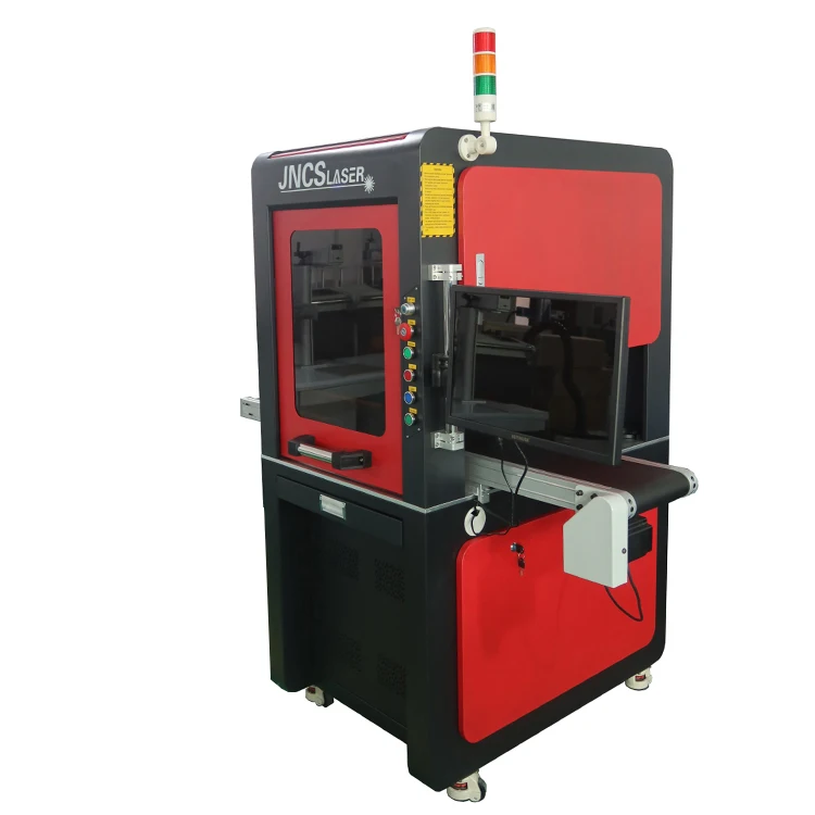CCD camera Visual positioning Automatic 100W Fiber Laser Marking Machine with Conveyor belt