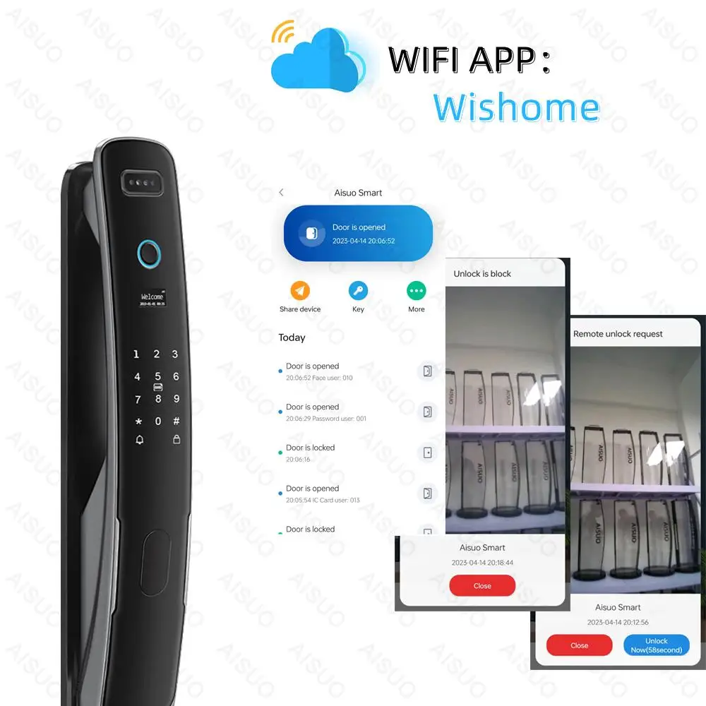 Wi-Fi приложение умный дверной замок распознавание лица отпечатков пальцев пароль карты смарт-замок