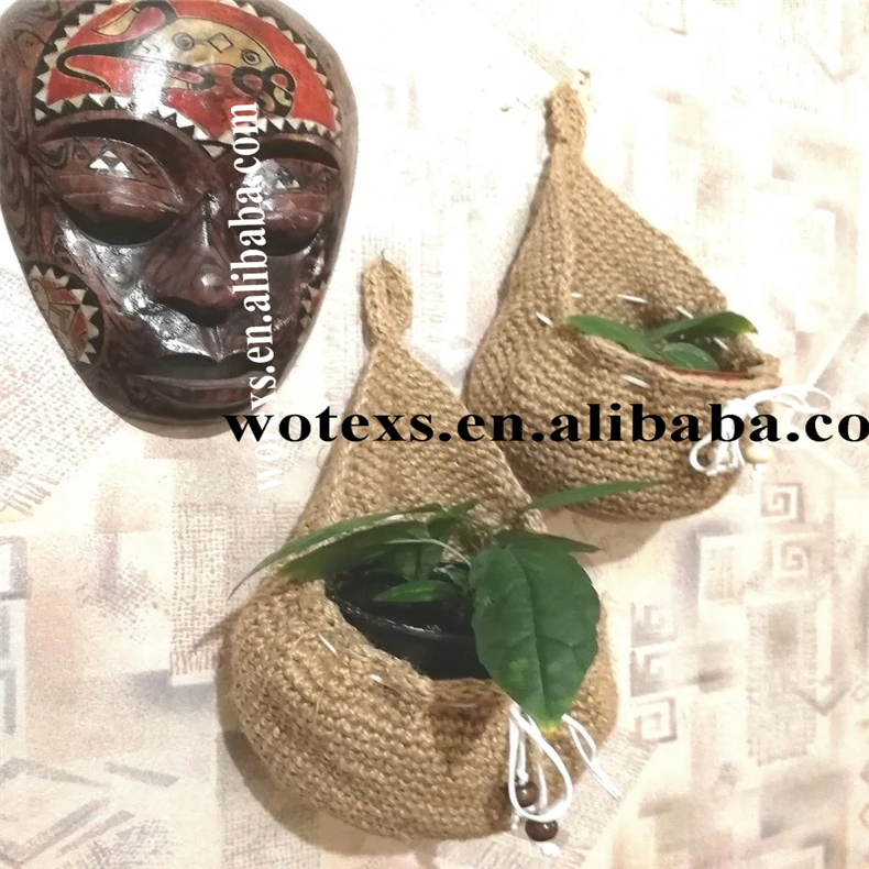 PH806 Modern Boho House Decor crochet Wall Hanging Hanger Wall Hanging jute Storage Basket