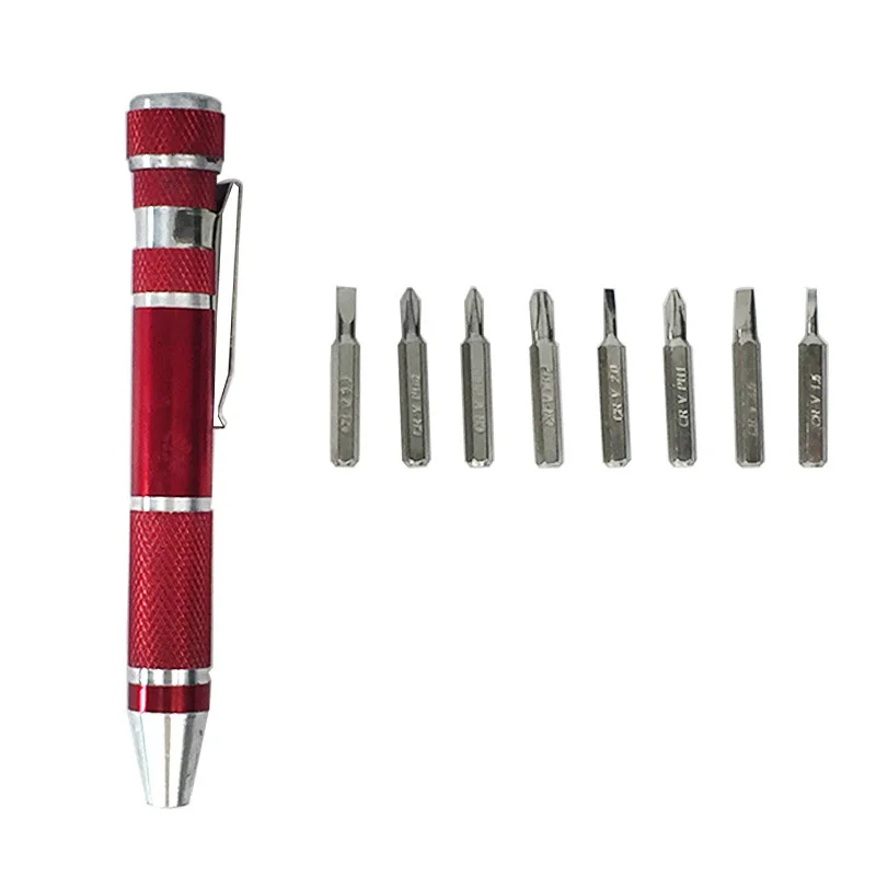 8PC Precision screw batch/Aluminum alloy pen type telecom batch Tool pen 8-in-1 Aluminum alloy screwdriver