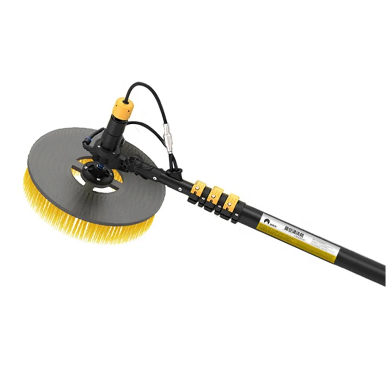 Rotating brush single head dual power solar panel cleaning brush with lithium battery pack water supply