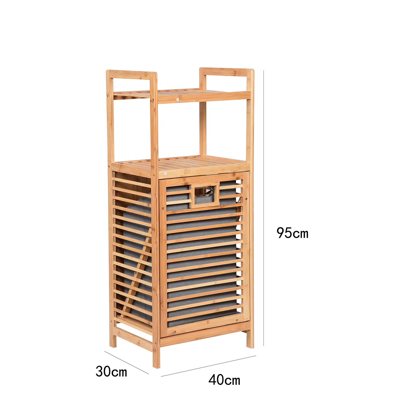 Hot Sale 2 Tier Bamboo Shelf Bathroom Storage Rack with Removable Inner Fabric Basket for Home