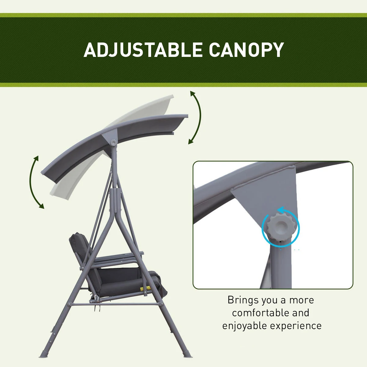 AJUNION Double Seat Garden Furniture Swing Rocking Chair Metal Stand Patio Swings with Adjustable Canopy