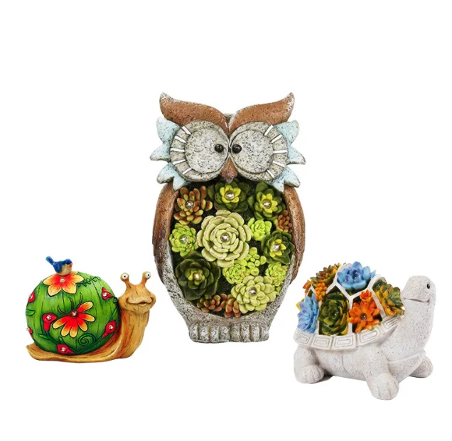 Solar Home Garden Lighting Resin Crafts Turtle Snail Owl Garden Decorative Landscape Lights Stand Lamp
