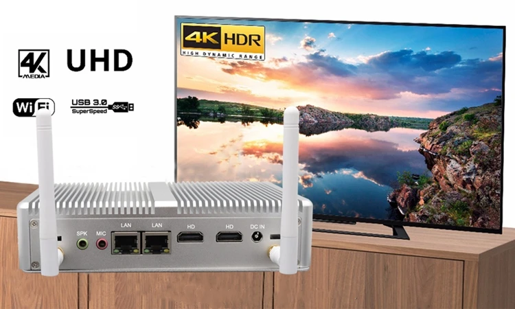 SOYEER In-tel N3700 Fanless Mini PC VGA HD WIFI Nettop Computer 4K HTPC Portable Office Computer Linux/win10 Mini PC