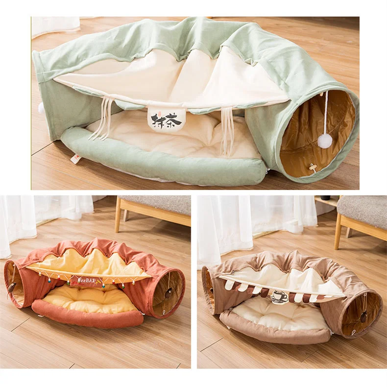 2 in 1 large Cozy Luxury Indoor Dual-use detachable Cat Interactive Toys cats tunnel with bed
