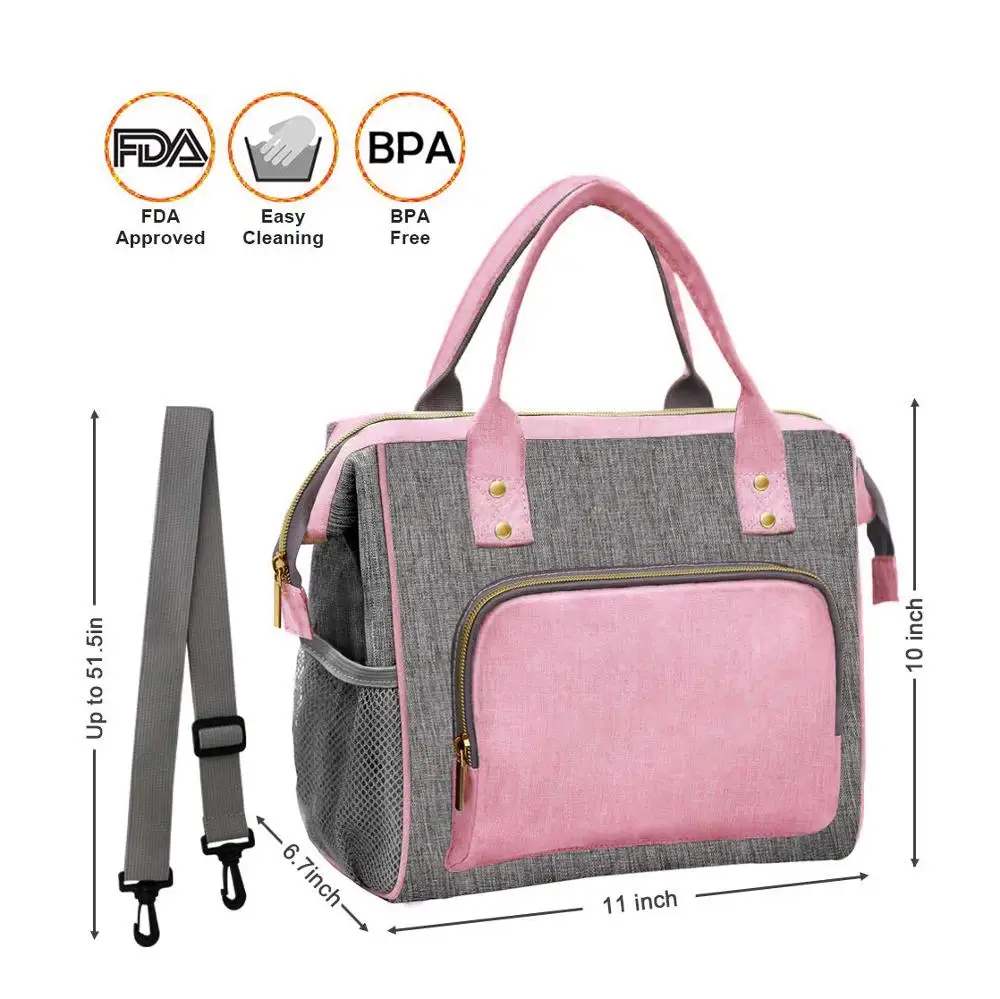 Изолированная сумка для ланча, большая сумка-тоут для ланча с регулируемым плечевым ремнем