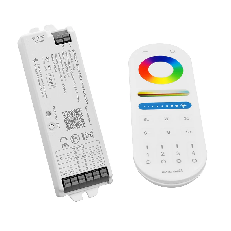 TUYA  voice  LED strip controller  DC 12V 24V  5 in 1 smart led  tap controller 4 zone wifi led strip controller