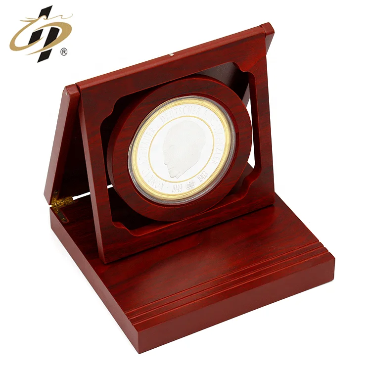 Shuanghua Factory Made Gold Silver Metal Souvenir Coin Custom Engraved Commemorative Coins With Wooden Box