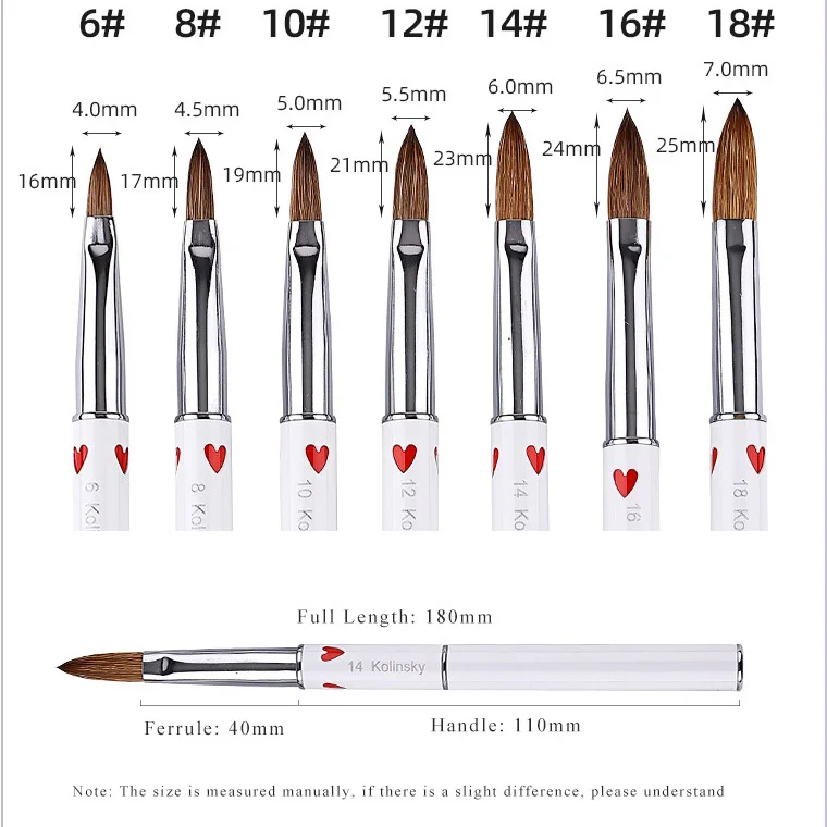 High Quality Nail Flat Oval 100% Kolinsky Hair Custom White Acrylic Nail Brush For Acrylic Ppplication