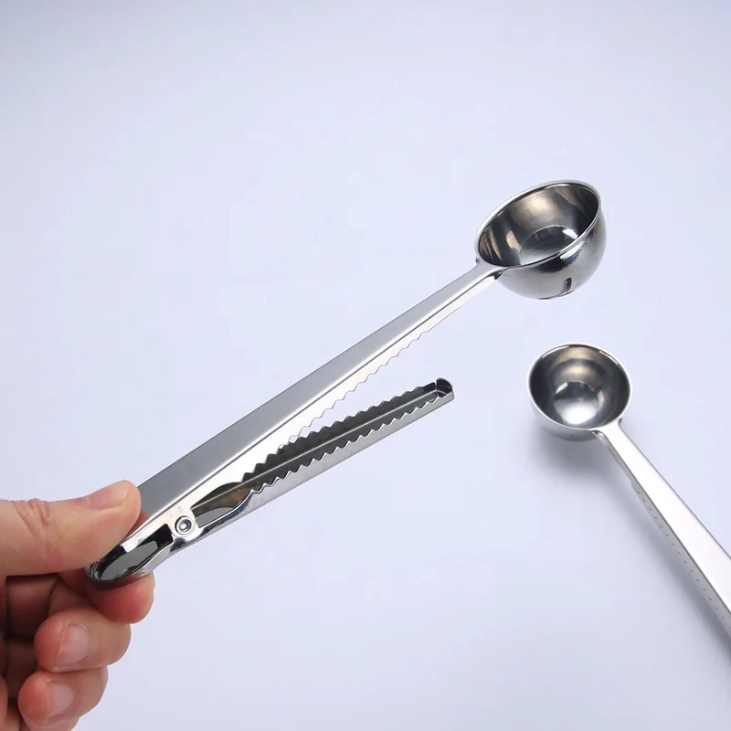 High quality silver gold color  Stainless Steel Coffee Scoop with Bag Clip