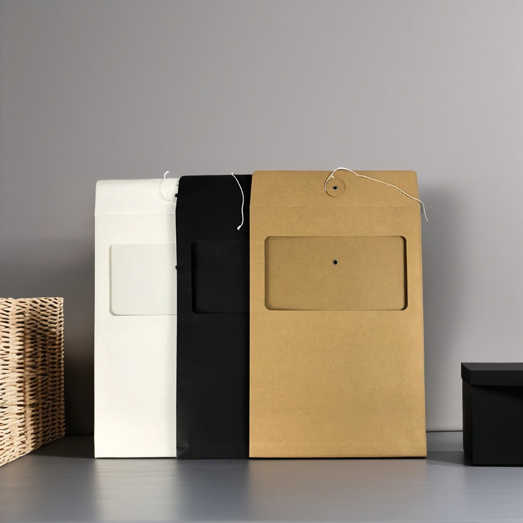 Custom Logo Kraft Paper TShirt Envelope File Garment Packing Bag Gold Foil Stamping Embossing Vanishing Matt Lamination Printing