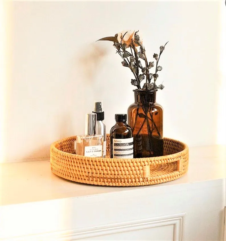 High Quality Rattan Serving Trays/ Natural Eco Friendly Rattan Wicker Handwoven Food Serving Trays