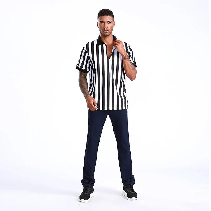 Wholesale football sport quickly dry zip collar soccer referee shirt