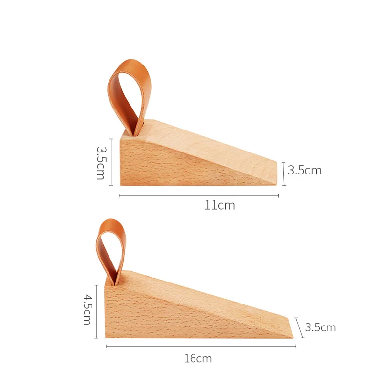 PUSELIFE Soild Non-Slip Wood Doorstop Wedge with Leather Band for Hanging Wooden Door Stop