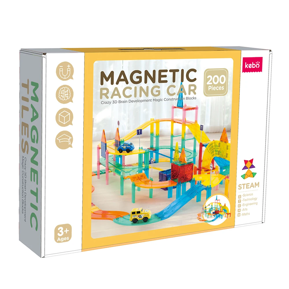 Kebo 2022 3D 200pcs Magnetic Educational Toys magnetic racing track car set tiles building blocks for kids