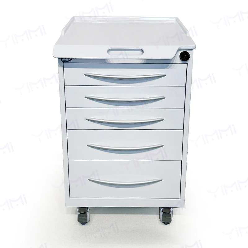 Dental Cabinet Furniture Clinic Mobile Trolley Cart Plated Steel Resin Table Top 5 Drawers Dental Office Cabinet