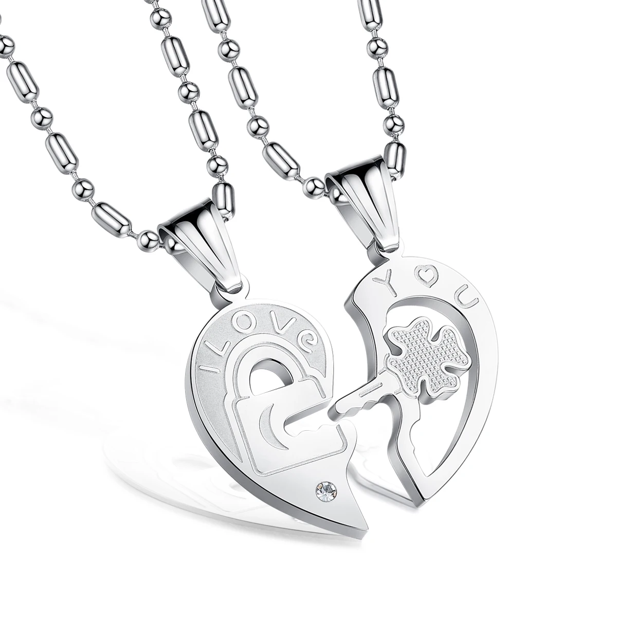 Wholesale Couple Jewelry Hot Sale Love You Two Half Love Key Heart Matching Couple Pendant Necklace