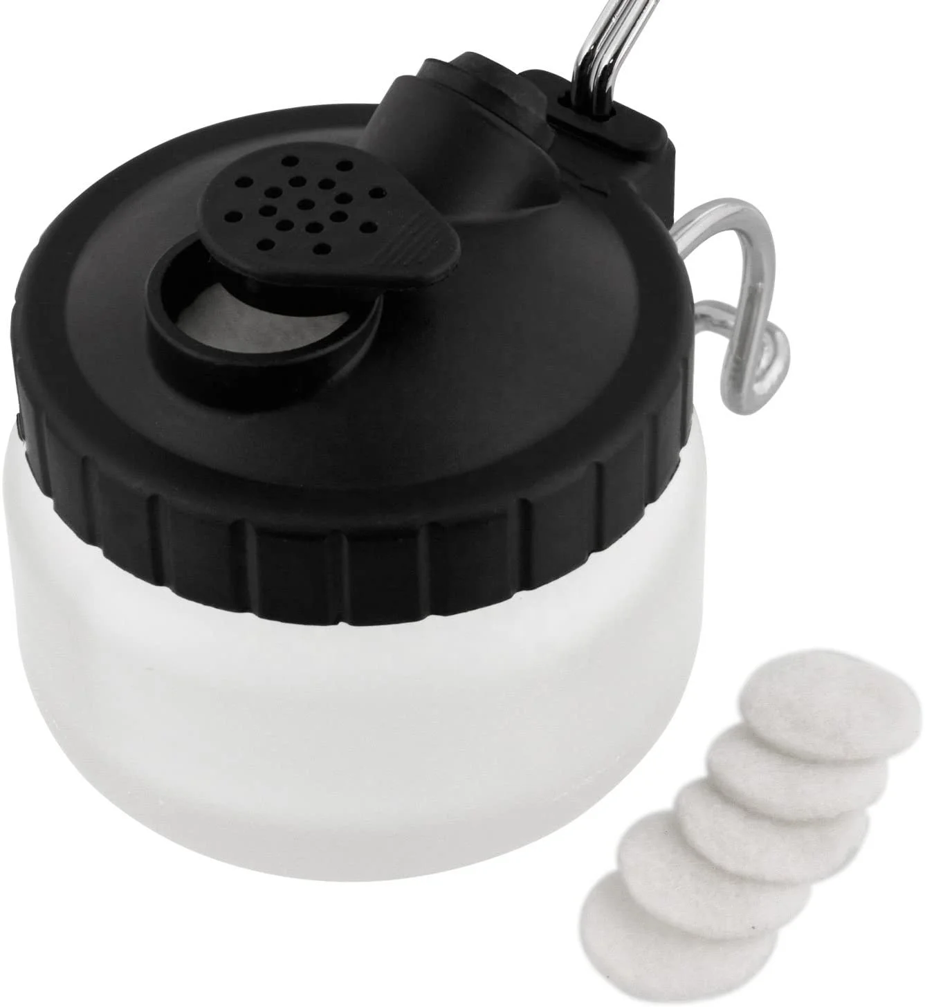 Airbrush 3 in 1 Cleaning Pot with Holder; Cleans Airbrush, Holds Airbrush, Color Palette Lid, Filters
