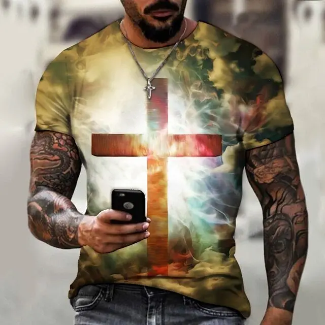 Free Shipping Plus Size Custom Jesus Christ Cross T-Shirt 3D Printed Short Sleeve O-Neck Size XXS-6XL