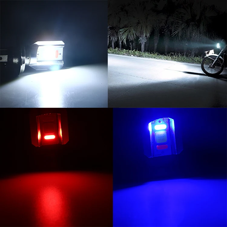 9-80V BA20D H6 H4 Motorcycle Headlight 3 Colors White/Red/Blue Strobe Flashing COB Chip 12W Electric Cars Driving Led Light