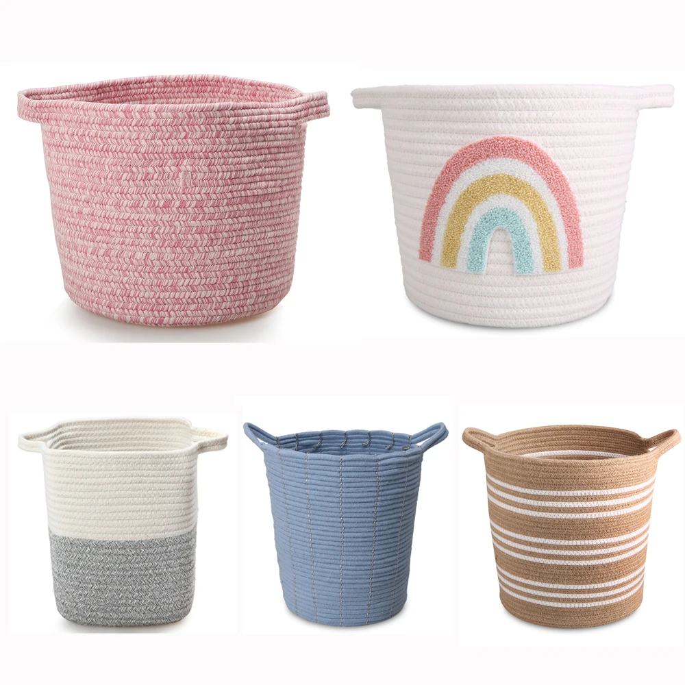 Professional customized multifunctional cotton rope woven storage basket laundry basket for organizing clothes toys with handles