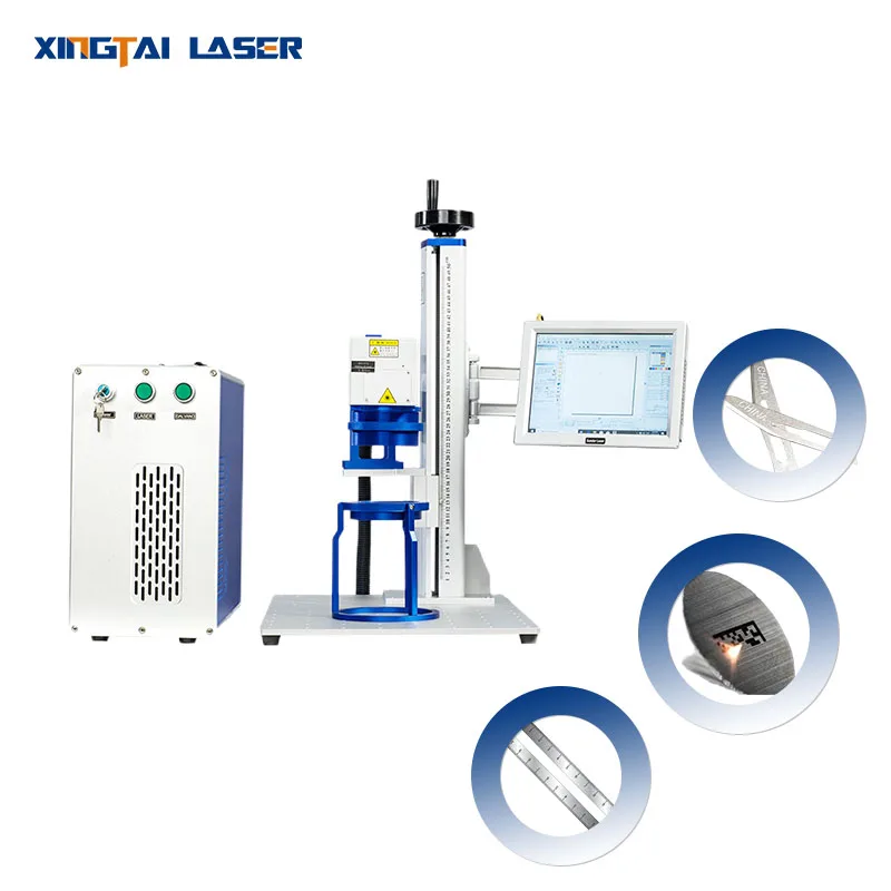 80*80 Auto Focus 2D Glass Fiber Laser Engraving Machine 100W Yag For Wine Gold Jewelry Dog Plates Engraving