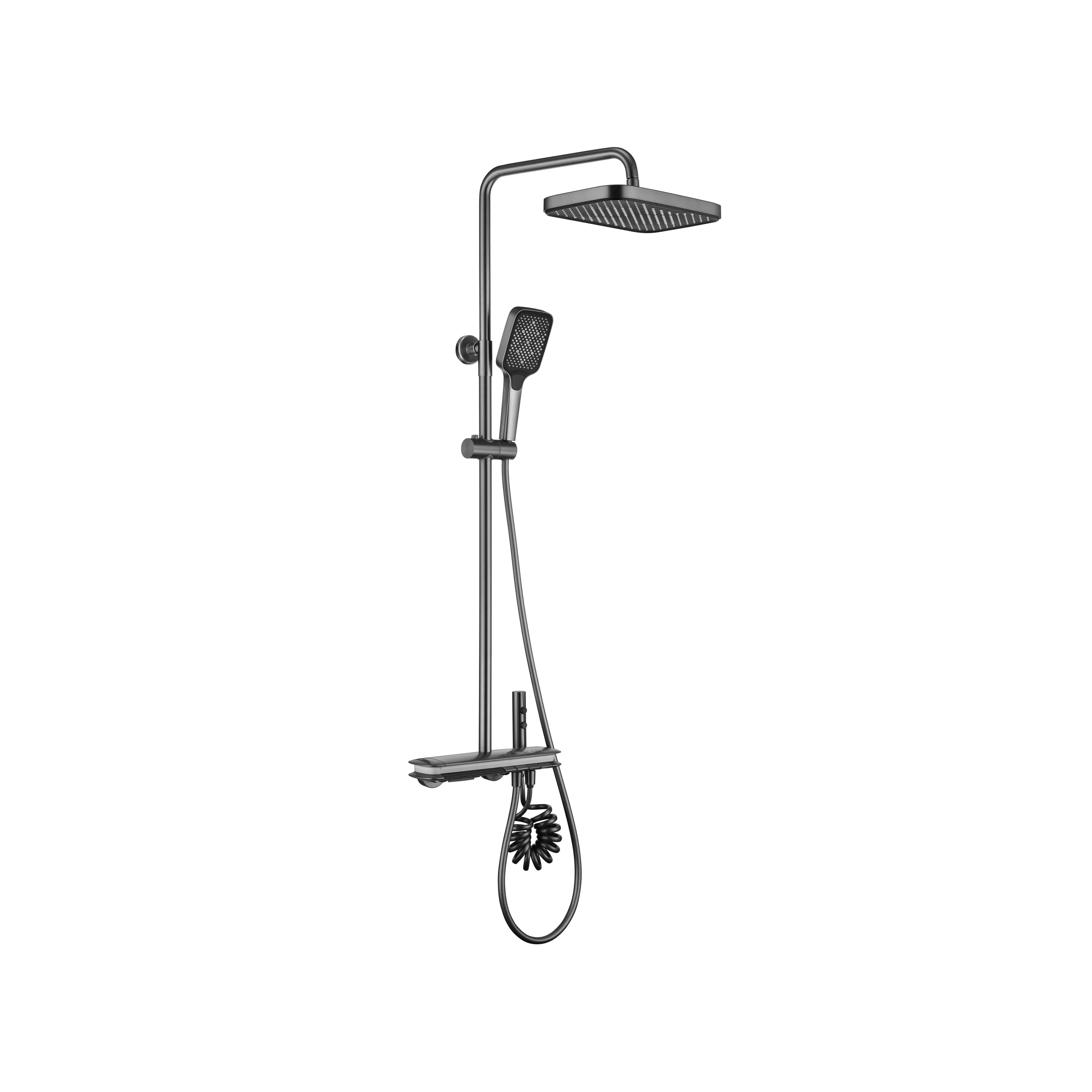 Gun Grey Copper Wall Mounted Valve Shower Digital Display Bathroom LED Thermostatic Shower Faucet Piano shower set with light